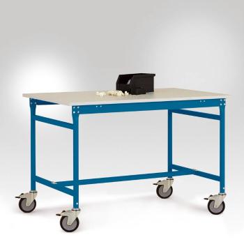 Manuflex LB4058.5007 ESD príručný stolík BASIS mobilný s melamínovou doskou v žiarivej modrej RAL 5007, š xhxv: 1500 x 6