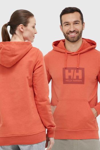 Bavlnená mikina Helly Hansen oranžová farba, s kapucňou, s potlačou