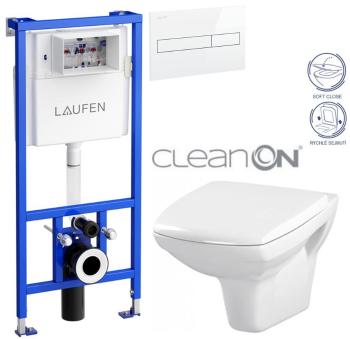 LAUFEN Rámový podomietkový modul CW1 SET s bielym tlačidlom + WC CERSANIT CLEANON CARINA + SEDADLO H8946600000001BI CA2