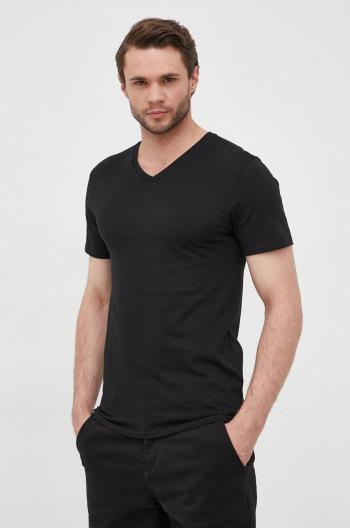 Bavlnené tričko Lacoste čierna farba, jednofarebné