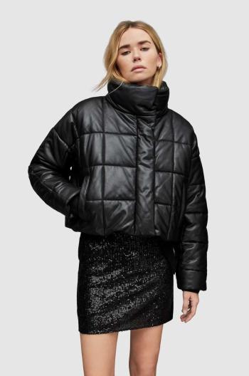 Kožená bunda AllSaints dámska, čierna farba, zimná