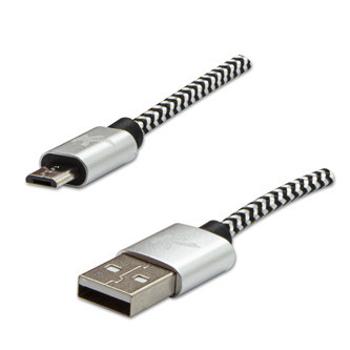 Logo USB kábel (2.0), USB A samec - microUSB samec, 2m, 480 Mb/s, 5V/1A, striebra, box, nylonové opletenie, hliníkový kryt konek