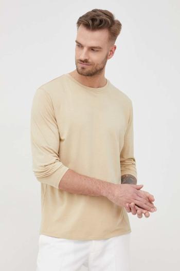 Tričko s dlhým rukávom Resteröds pánske, béžová farba, jednofarebné
