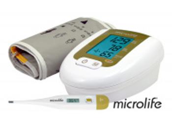 Microlife Tlakomer digitálny BP 3AG1 zlatý automatický s adaptérom na rameno + Teplomer MT 3001