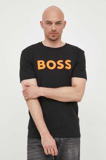 Bavlnené tričko BOSS BOSS CASUAL čierna farba, s potlačou