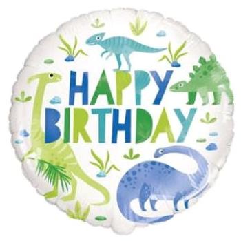 Balón fóliový dinosaurus - zeleno-modrý - happy birthday - všetko najlepšie - 45 cm (11179783175)