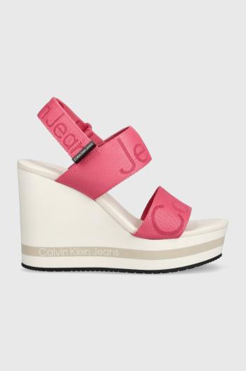 Sandále Calvin Klein Jeans WEDGE SANDAL WEBBING dámske, ružová farba, na kline, YW0YW00959