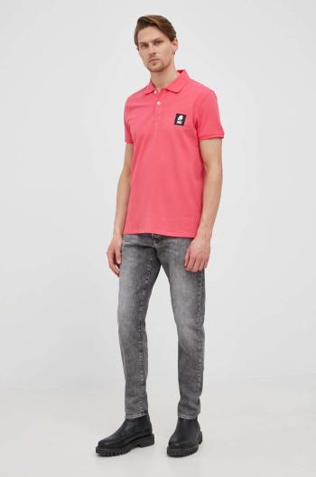 Polo tričko Karl Lagerfeld pánske, ružová farba, jednofarebné