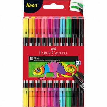 FABER-CASTELL POPISOVACE FIBRE-TIP OBOJSTRANNE 10 FAREBNE NEONOVE