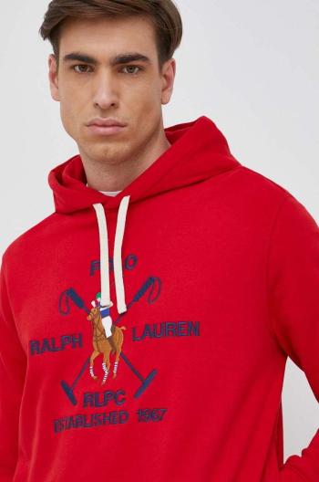 Mikina Polo Ralph Lauren pánska, červená farba, s kapucňou, s nášivkou