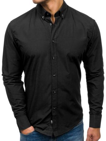 Čierna pánska elegantná košeľa s dlhými rukávmi Bolf 5821-1