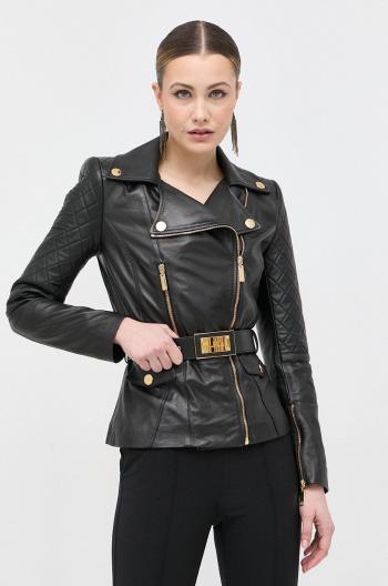 Kožená bunda Elisabetta Franchi dámska, čierna farba, prechodná