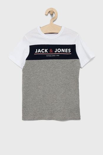 Detské tričko Jack & Jones šedá farba, s potlačou