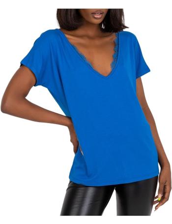 Modré dámske tričko s výstrihom s čipkou vel. S/M