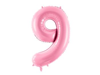 PartyDeco Fóliový balón narodeninové číslo 9 ružový 86cm