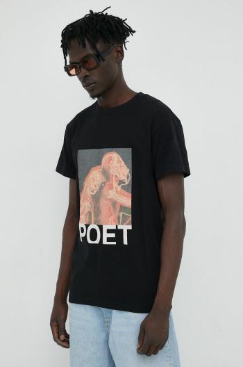 Bavlnené tričko Young Poets Society Heat Zain čierna farba, s potlačou