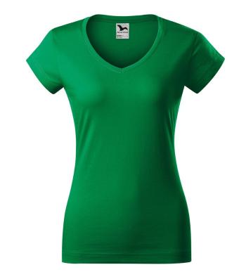 MALFINI Dámske tričko Fit V-neck - Stredne zelená | L