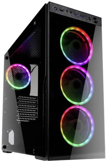 Kolink HORIZON midi tower PC skrinka čierna, RGB 4 predinštalované ventilátory, bočné okno, prachový filter