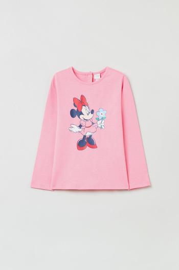 Detské tričko s dlhým rukávom OVS X Disney ružová farba,