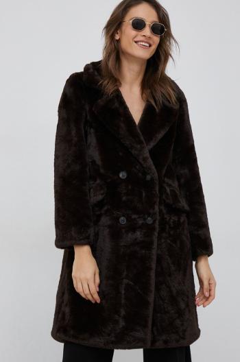 Kabát Vero Moda dámsky, hnedá farba, prechodný, dvojradový