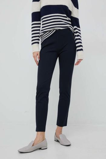Nohavice Lauren Ralph Lauren dámske, tmavomodrá farba, rovné, stredne vysoký pás