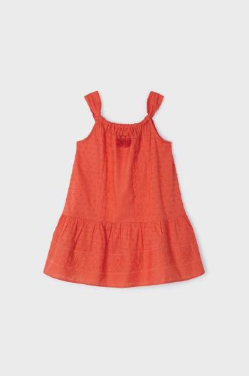 Dievčenské bavlnené šaty Mayoral oranžová farba, midi, rovný strih