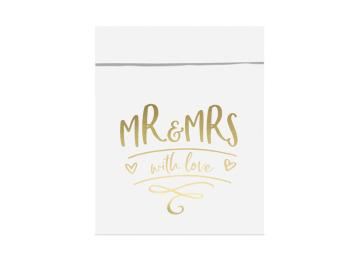 PartyDeco Papierové vrecúška - Mr & Mrs 13 x 16,5 cm 6 ks