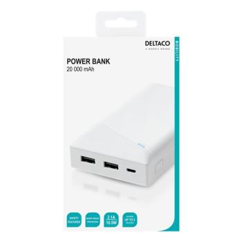 Deltaco PB-A1002 Powerbank 20000mAh, 2x USB, biela