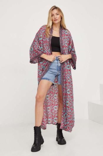 Hodvábne kimono Answear Lab ružová farba, bez zapínania, vzorovaná