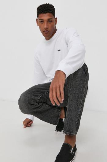 Tričko s dlhým rukávom Vans pánske, biela farba, jednofarebné