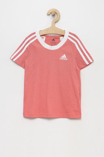 Detské bavlnené tričko adidas Performance HB7923 ružová farba,