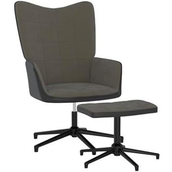 Relaxačné kreslo so stoličkou tmavo sivé zamat a PVC, 327843