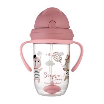 Canpol babies Netečúci hrnček so slamkou so závažím 270ml 6m+ Bonjour Paris červený