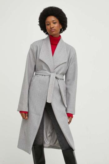 Vlnený kabát Answear Lab šedá farba, prechodný,
