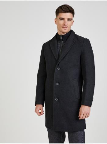 Tmavošedý pánsky kockovaný vlnený kabát Tom Tailor