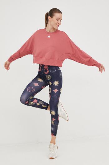 Mikina na jogu adidas Studio dámska, ružová farba, jednofarebná