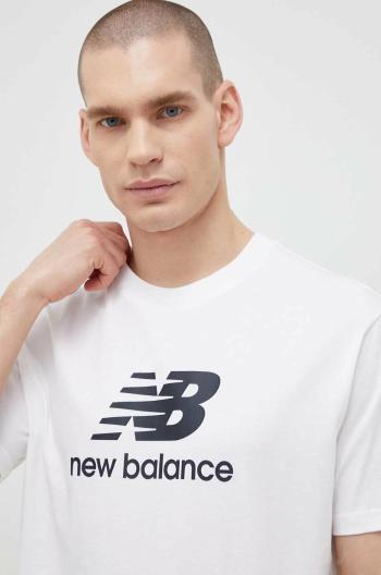 Bavlnené tričko New Balance biela farba, vzorované