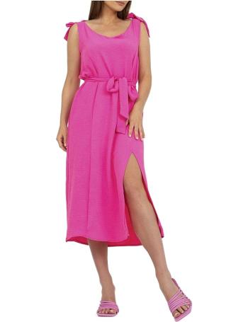 Neónovo ružové letné midi šaty s viazaním vel. S