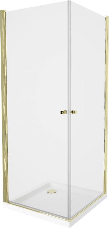 MEXEN/S - PRETORIA duo sprchovací kút 80 x 70 cm, transparent, zlatá + vanička vrátane sifónu 852-080-070-50-02-4010G
