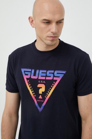 Tričko Guess pánske, tmavomodrá farba, s potlačou