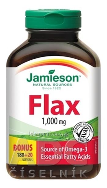 JAMIESON FLAX OMEGA-3 1000 mg ĽANOVÝ OLEJ cps 180+20 zadarmo (200 ks)