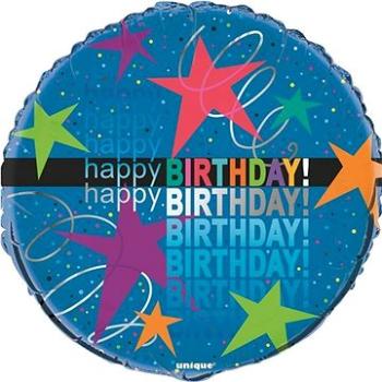 Balón fóliový narodeniny - happy birthday - hviezdičky - 45 cm (11179402472)