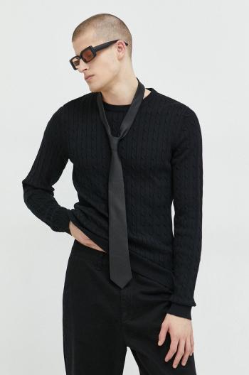 Bavlnený sveter Jack & Jones pánsky, čierna farba, tenký