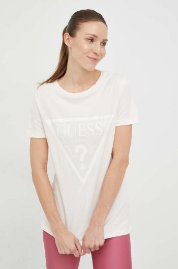 Bavlnené tričko Guess béžová farba,