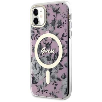 Guess PC/TPU Flowers IML MagSafe Kompatibilný Zadný Kryt na iPhone 11 Pink (GUHMN61HCFWSP)