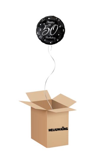 Balónový box - Happy Birthday čierno/strieborný 50