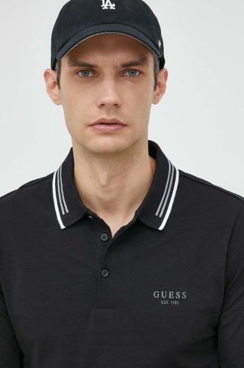 Tričko s dlhým rukávom Guess pánske, čierna farba, jednofarebné