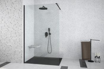 HOPA - Walk-in sprchovací kút AVEO BLACK - Farba rámu zásteny - Hliník čierny, Pevná stena - Bez pevnej steny, Rozmer A - 100 cm, Rozmer C - 195 cm, Výplň - Číre bezpečnostné sklo - 8 mm BCAVEO100BL