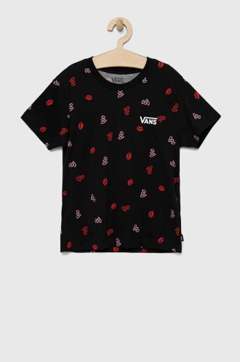 Bavlnené tričko Vans VALENTINES PRINT BOXY Black čierna farba