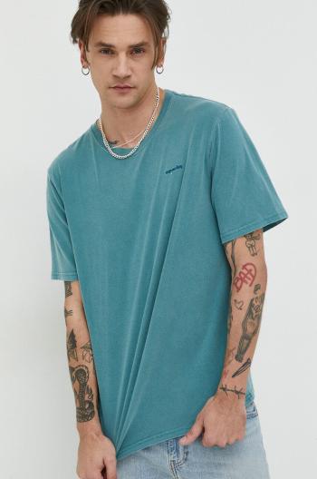 Bavlnené tričko Superdry tyrkysová farba, jednofarebné
